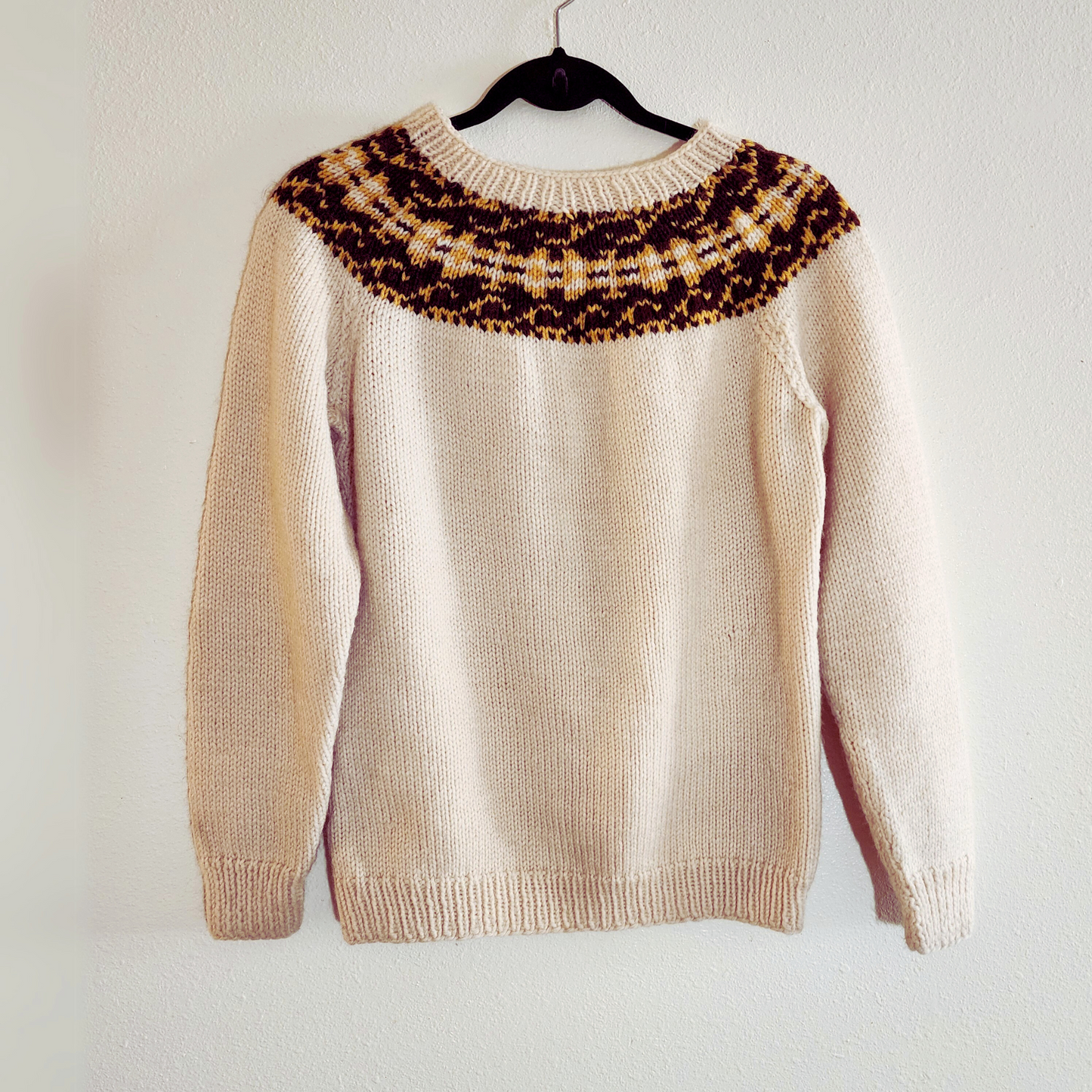 Hand Knit Brown and Yellow Nordic Sweater Size Medium