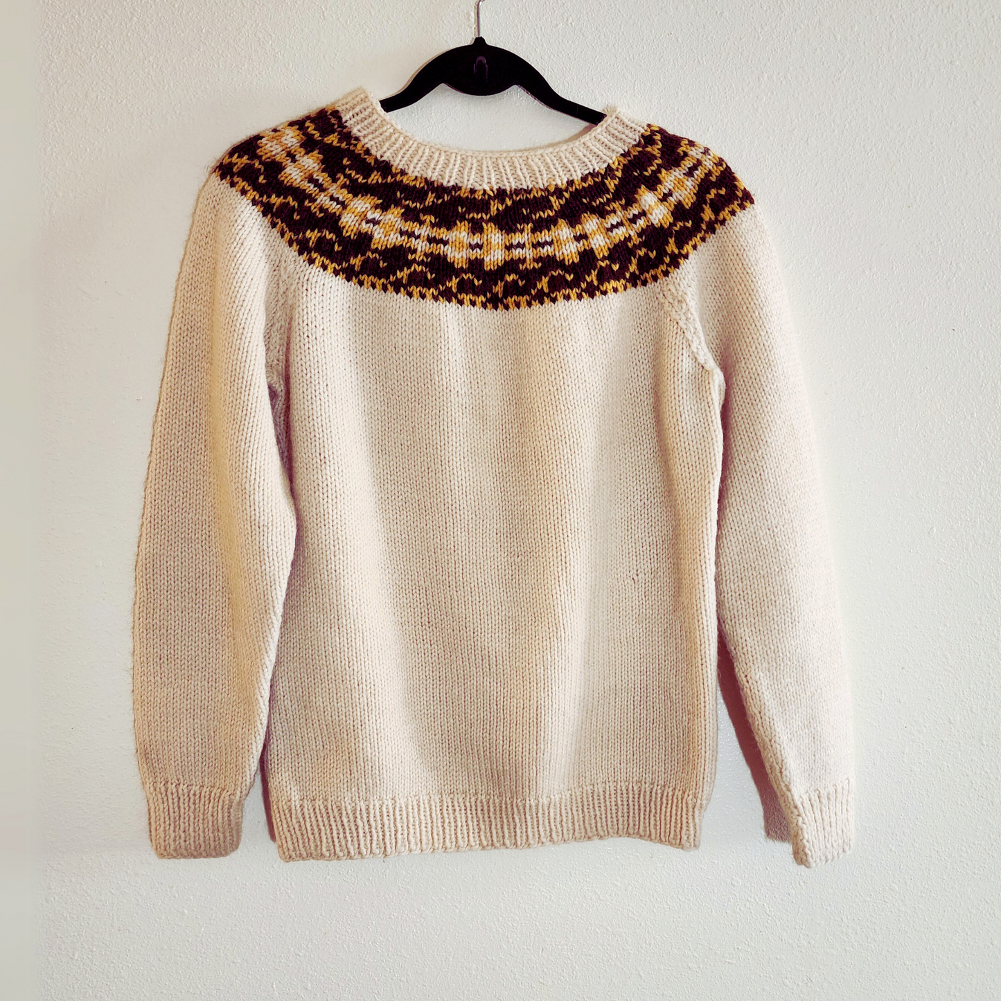 Hand Knit Brown and Yellow Nordic Sweater Size Medium