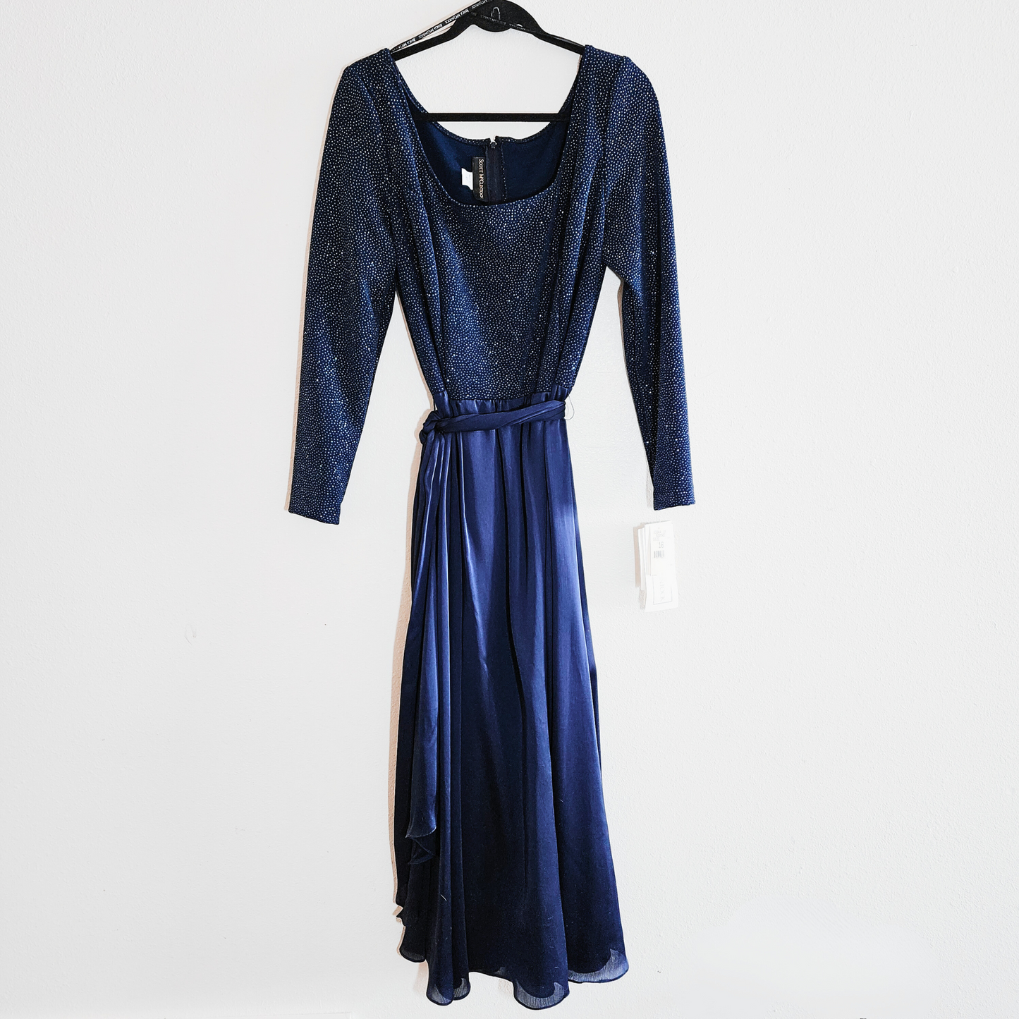 Scott McClintock Navy Sparkle Long Sleeve Maxi Vintage Party Dress NWT Size 16