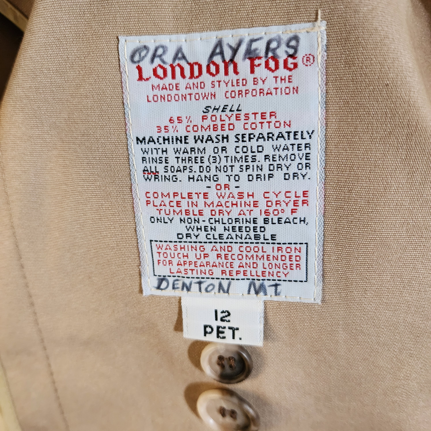 Vintage London Fog Trench Coat Size 12P