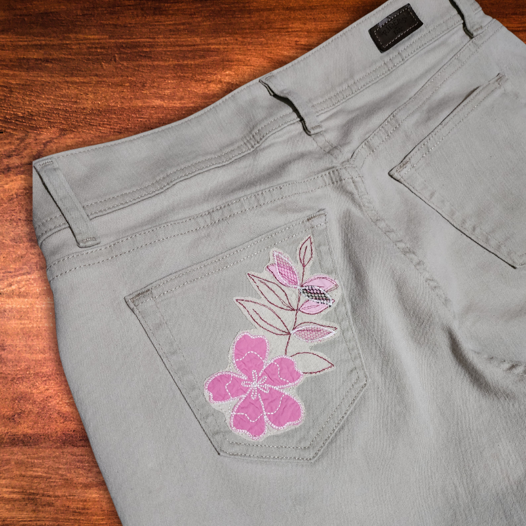 Embroidered Khaki Flares