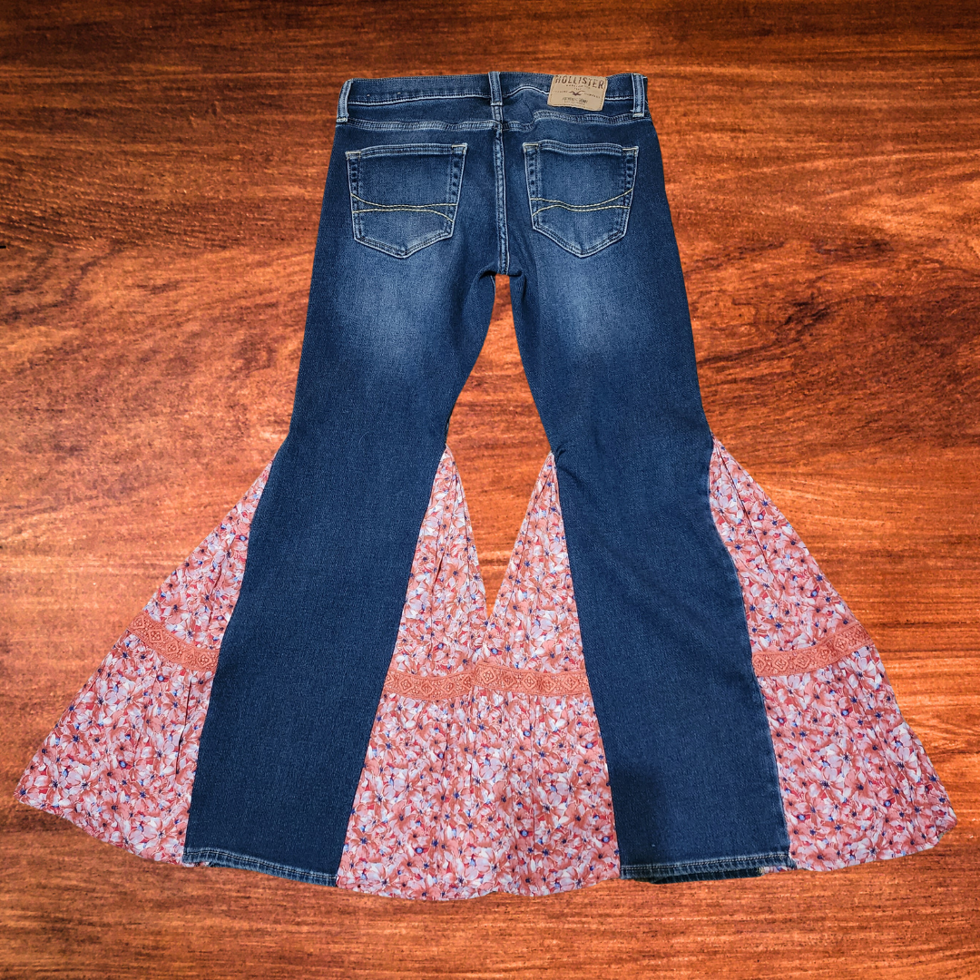 Peach Floral Bubble Flare Jeans
