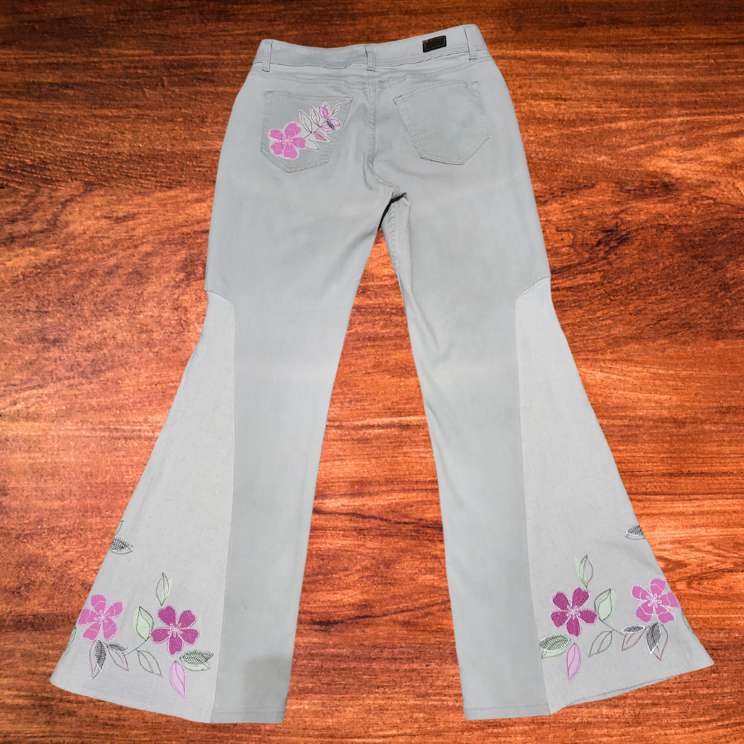 Embroidered Khaki Flares