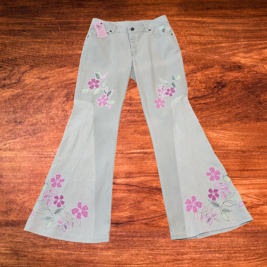 Embroidered Khaki Flares