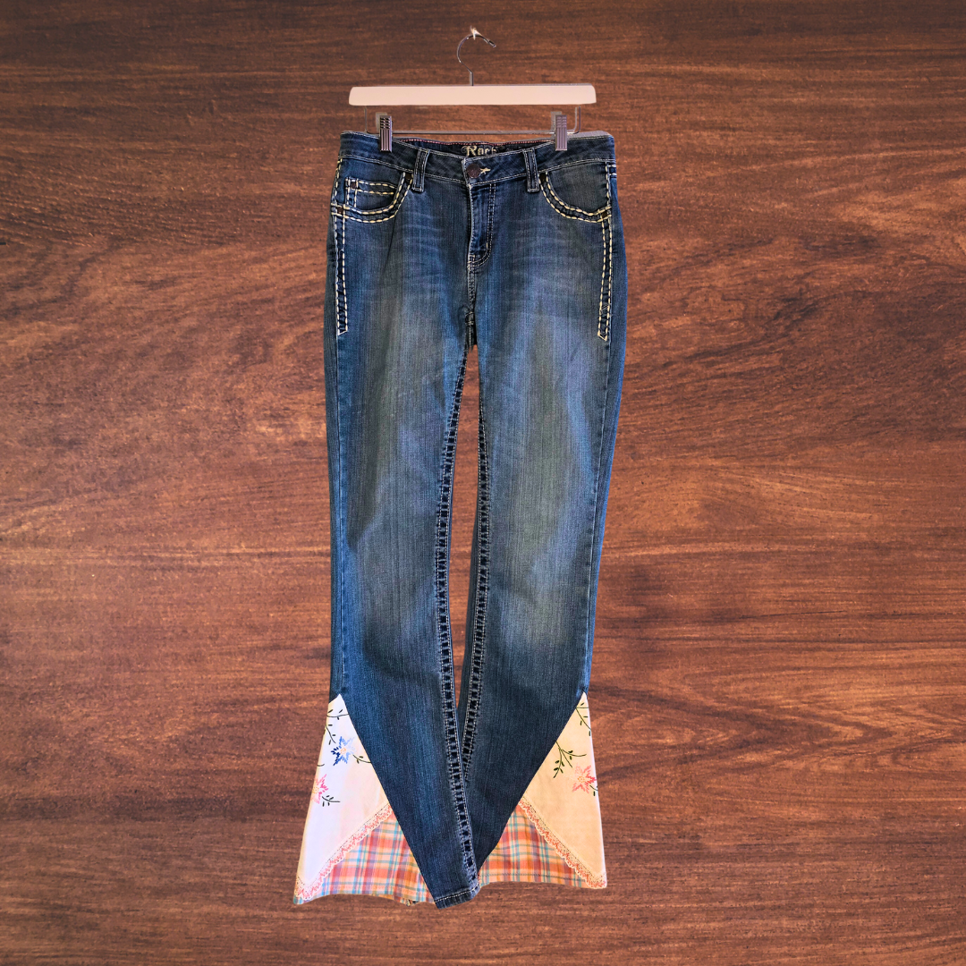 Embroidered Gingham Flares - Sz 30 X 34