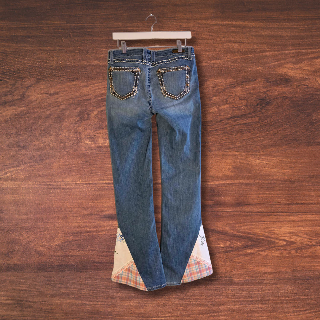 Embroidered Gingham Flares - Sz 30 X 34