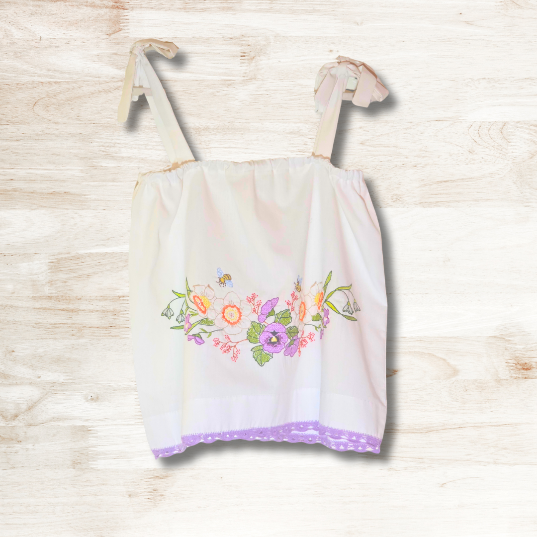 Garden Embroidery Shoulder Tie Top M/L