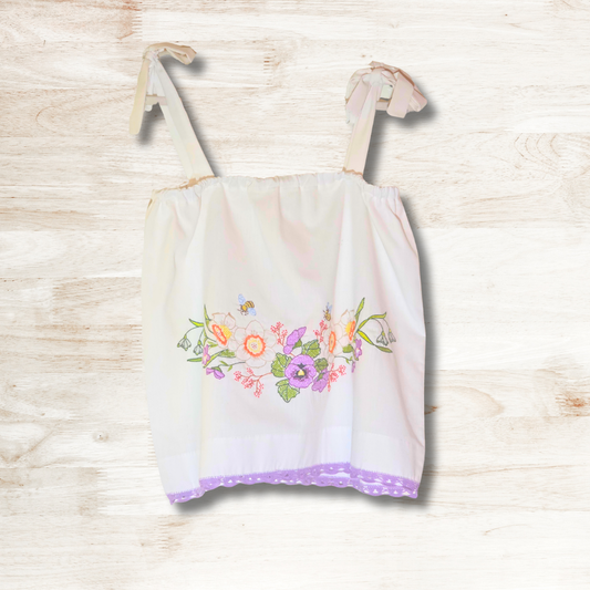 Garden Embroidery Shoulder Tie Top M/L