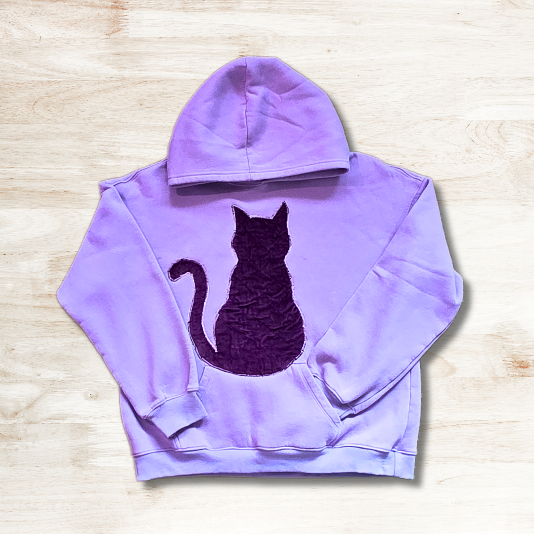 Quilted Black Cat Hoodie - Large