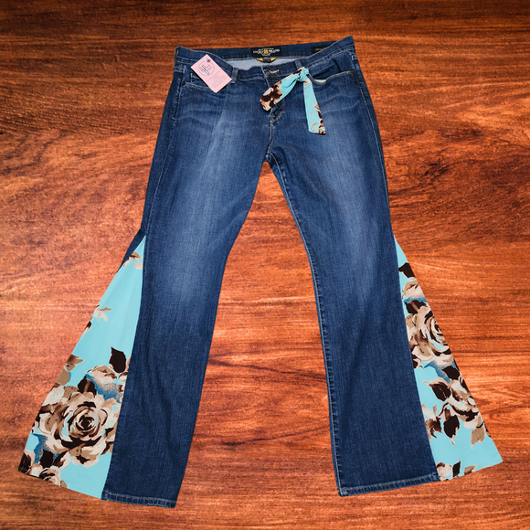 Teal and Brown Floral Flares