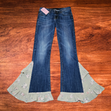 Sage Floral Double Ruffle Flares