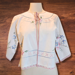 Refashioned Vintage Hand Embroidered Table Linen Cropped Kimono