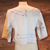 Refashioned Vintage Hand Embroidered Table Linen Cropped Kimono